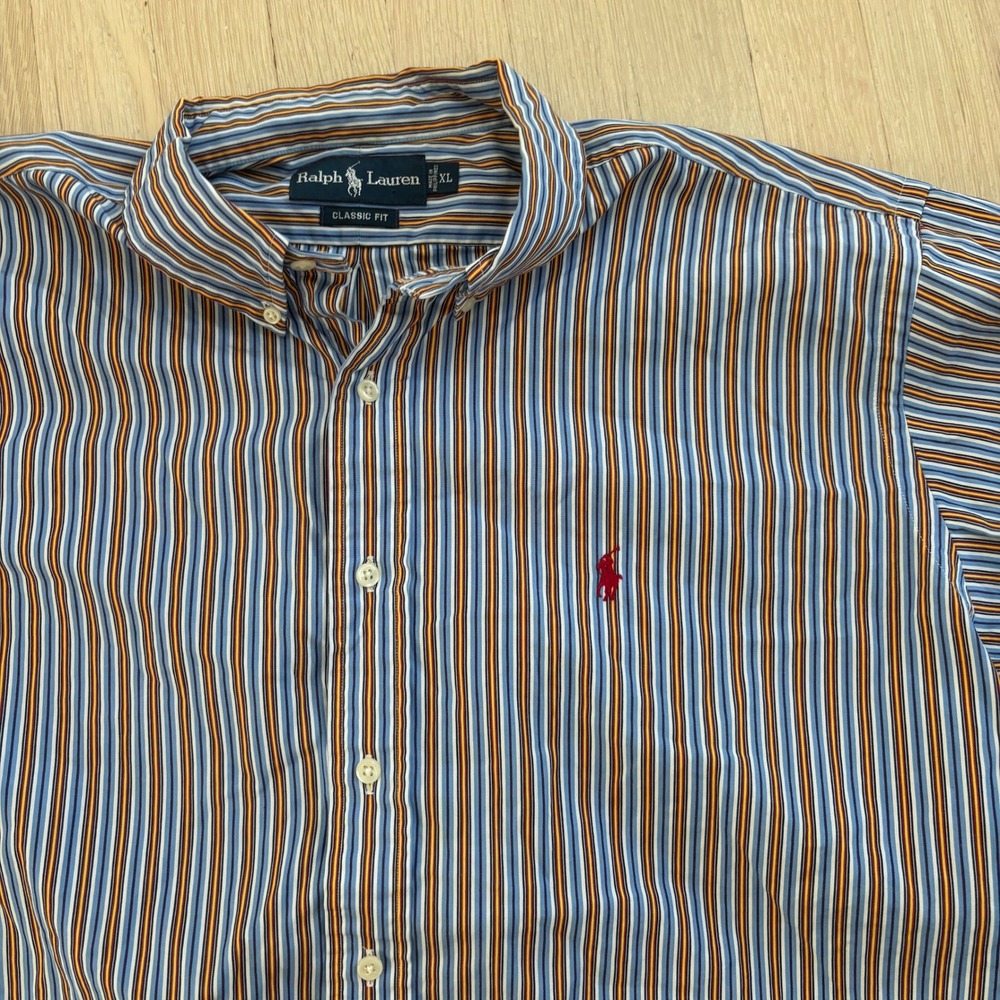 Ralph Lauren Button Down Mens XL Blue Orange Striped Excellent Classic Fit Pony